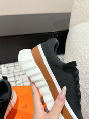 BOUNCING SNEAKER IN BRONZE BROWN CALFSKIN AND BLACK FABRIC