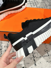 BOUNCING SNEAKER IN BLACK MIX WHITE CALFSKIN AND FABRIC