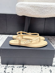 CHANEL 26S THONG SANDALS IN BEIGE CALFSKIN WITH GOLD HARDWARE