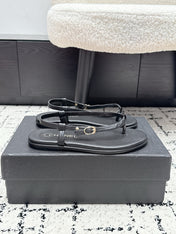 CHANEL 26S THONG SANDALS IN BLACK CALFSKIN WITH GOLD HARDWARE