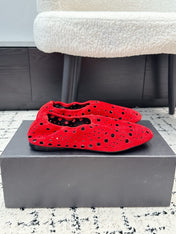 ALAIA 26S FLAT SLIP-ONS IN RED SUEDE WITH OPENWORK PATTERN
