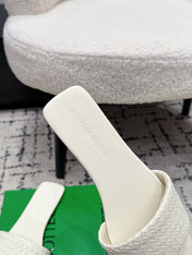 BOTTEGA VENETA 26S SQUARE-TOE WOVEN-STRAP SANDALS IN WHITE LAMBSKIN
