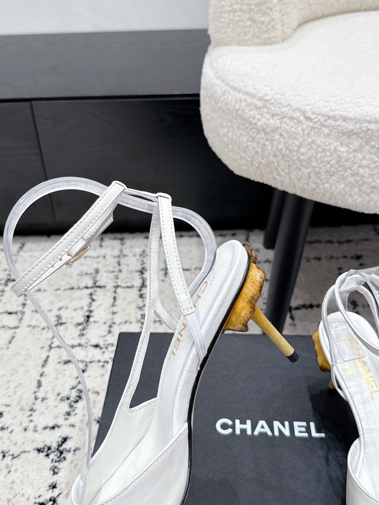 CHANEL 26S HEELED SLINGBACKS 75 MM IN WHITE LAMBSKIN