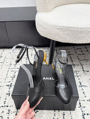 CHANEL 26S HEELED SLINGBACKS 75 MM IN BLACK LAMBSKIN