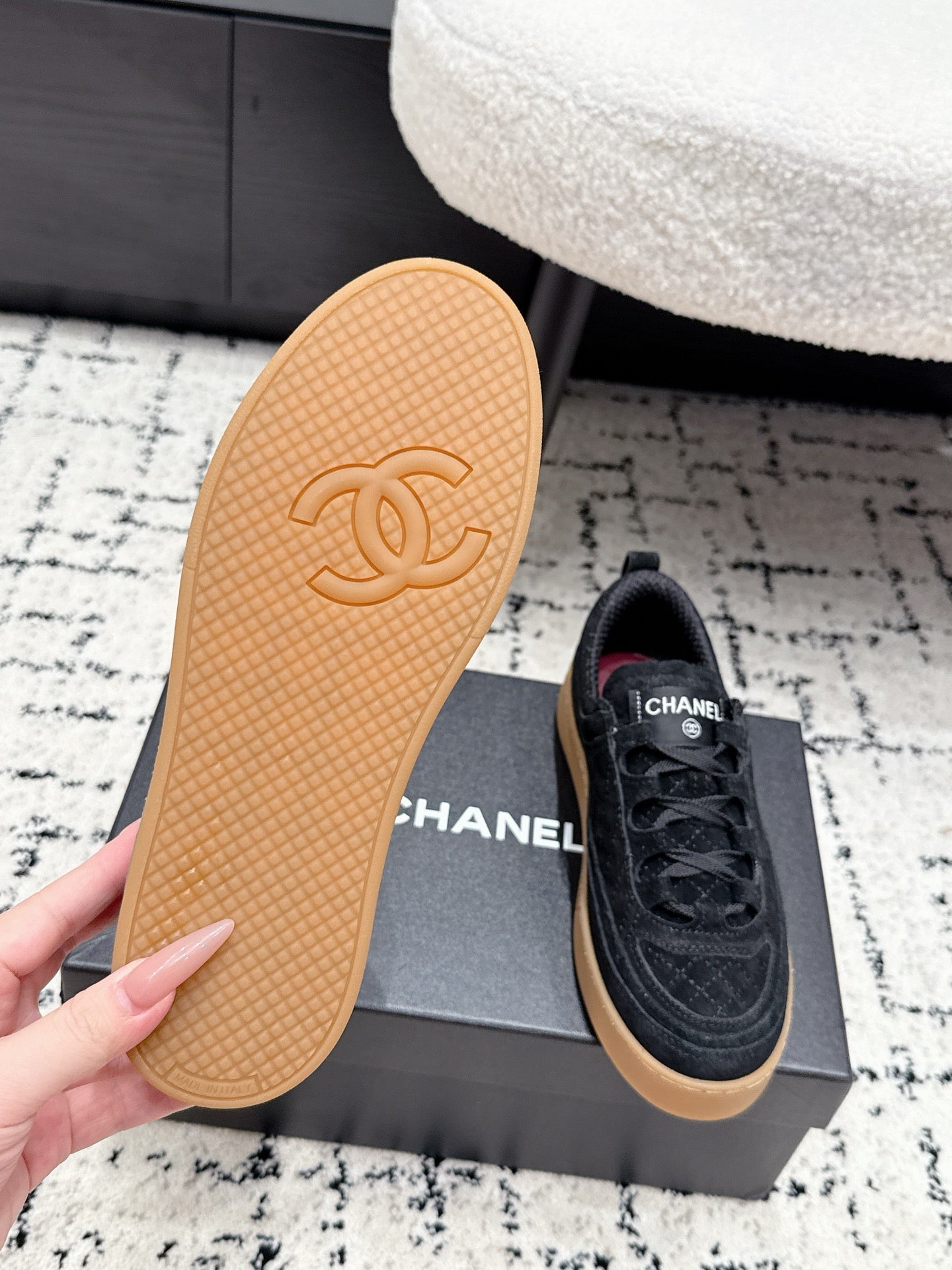 CHANEL 26S QUILTED SNEAKERS IN BLACK SUEDE