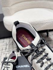 CHANEL 26S LACE-UP SNEAKERS IN WHITE MIX BLACK SUEDE AND LAMBSKIN