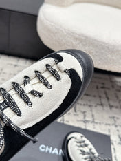 CHANEL 26S LACE-UP SNEAKERS IN WHITE MIX BLACK SUEDE AND LAMBSKIN