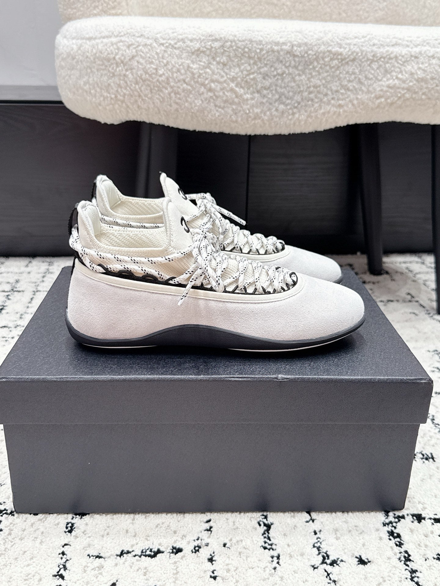 CHANEL 26S LACE-UP SNEAKERS IN WHITE SUEDE