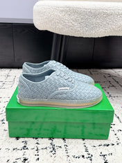 BOTTEGA VENETA 26S SNEAKERS IN LIGHT BLUE GREY WOVEN LAMBSKIN