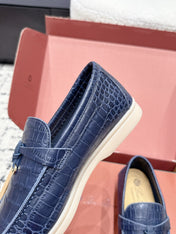 LP 26S SUMMER CHARMS WALK LOAFER IN DARK BLUE CROCODILE CALFSKIN GOLD HARDWARE
