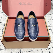 LP 26S SUMMER CHARMS WALK LOAFER IN DARK BLUE CROCODILE CALFSKIN GOLD HARDWARE