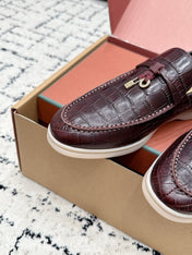 LP 26S SUMMER CHARMS WALK LOAFER IN DARK BROWN CROCODILE CALFSKIN GOLD HARDWARE