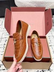 LP 26S SUMMER CHARMS WALK LOAFER IN CARAMEL BROWN CROCODILE CALFSKIN GOLD HARDWARE