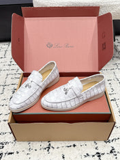 LP 26S SUMMER CHARMS WALK LOAFER IN WHITE CROCODILE CALFSKIN SILVER HARDWARE