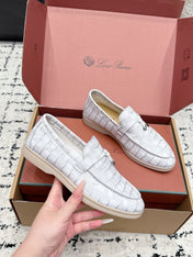 LP 26S SUMMER CHARMS WALK LOAFER IN WHITE CROCODILE CALFSKIN SILVER HARDWARE