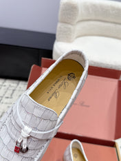 LP 26S SUMMER CHARMS WALK LOAFER IN WHITE CROCODILE CALFSKIN SILVER HARDWARE