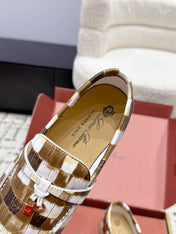 LP 26S SUMMER CHARMS WALK LOAFER IN WHITE BROWN CROCODILE CALFSKIN GOLD HARDWARE