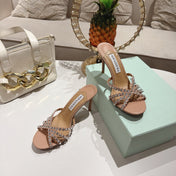 AQUAZZURA 26S HIGH-HEEL SANDALS 85 MM IN BEIGE CALFSKIN