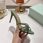 AQUAZZURA 26S HIGH-HEEL SANDALS 85 MM IN GREEN SUEDE