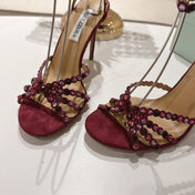 AQUAZZURA 26S HEELED SANDALS 100 MM IN DARK RED SUEDE RHINESTONE EMBELLISHED