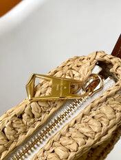CROISSANT 25 IN NATURAL RAFFIA AND BROWN CALFSKIN TRIM