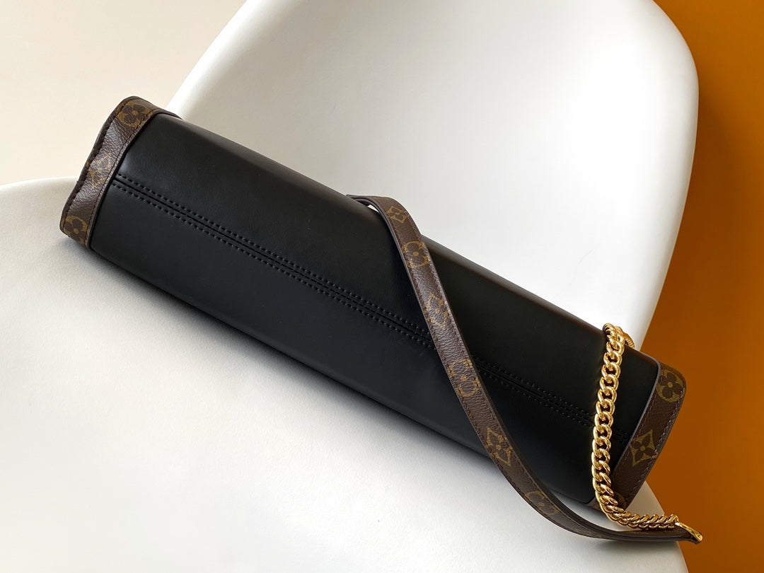 LV 25S NOVA MM BAG 37 IN BLACK CALFSKIN AND BROWN MONOGRAM CANVAS TRIM