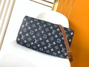 LV 25S SPEEDY BANDOULIÈRE BAG 40 IN CHARCOAL BLUE CALFSKIN GOLD HARDWARE