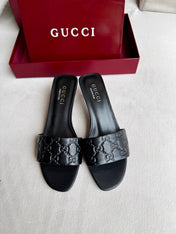 GUCCI 26S SLIDE SANDALS 55 MM IN BLACK CALFSKIN