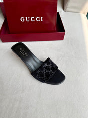 GUCCI 26S SLIDE SANDALS 55 MM IN BLACK VELVET