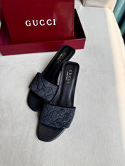 GUCCI 26S SLIDE SANDALS 55 MM IN BLACK VELVET