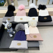 BEANIE HAT IN NAVY BLUE MIX LIGHT GRAY WOOL AND FOX FUR 422501