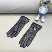 GLOVES ATTACHED BOW IN BLACK LAMBSKIN AND WOOL 429202