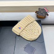 KNITTED BEANIE HAT IN CREAM BEIGE WOOL 431618