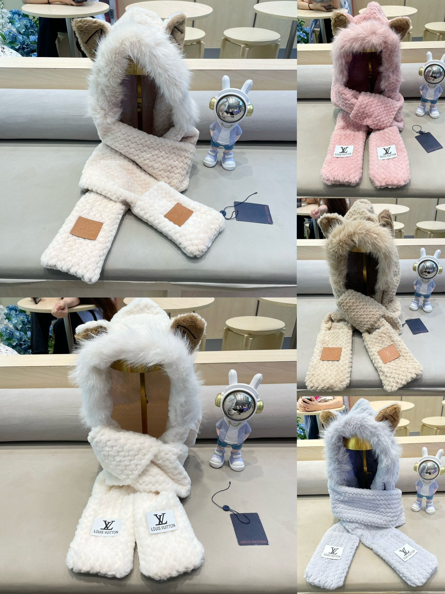 BEANIE HAT IN COSMIC LATTE BEIGE  WOOL AND LAMB FUR 435073