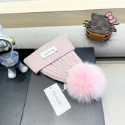 KNITTED BEANIE HAT IN LIGHT PINK WOOL AND FOX FUR 435032