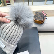 KNITTED BEANIE HAT IN RHINO GRAY WOOL AND FOX FUR 435033
