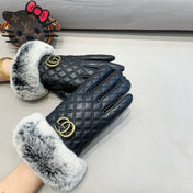TOUCHSCREEN GLOVES IN BLACK RABBIT FUR AND LAMBSKIN 444433