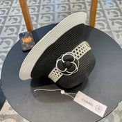 STRAW BUCKET HAT BLACK WITH PEARLS 672762