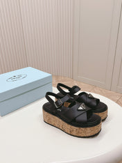 PRA WEDGE PLATFORM SANDALS BLACK CALFSKIN