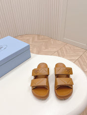 Pra Double Strap Quilted Slide 20 Tan Calfskin