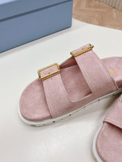 Double Buckle Strap Slides 20 Pink Suede