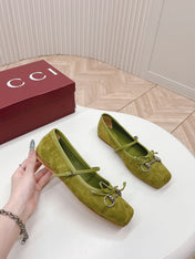 GG BALLET FLAT OLIVE GREEN SUEDE