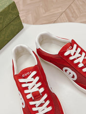 SNEAKER WITH INTERLOCKING G IN CHERRY RED SUEDE AND MESH
