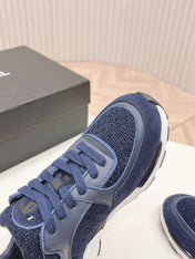 TRAINERS IN MIDNIGHT BLUE SUEDE AND CALFSKIN