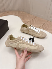 PRADA 26S SNEAKERS IN LIGHT BROWN QUILTED NYLON AND SUEDE