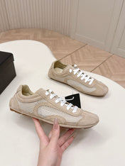 PRADA 26S CLASSIC SNEAKERS IN BEIGE SUEDE AND MESH