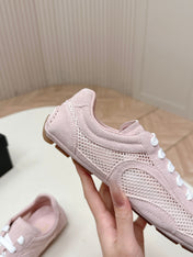 PRADA 26S CLASSIC SNEAKERS IN PINK SUEDE AND MESH