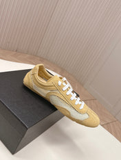 PRADA 26S CLASSIC SNEAKERS IN YELLOW SAND SUEDE AND MESH
