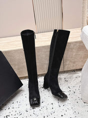 CHANEL 26S KNEE HIGH BOOTS 70 MM IN BLACK SUEDE AND PATENT