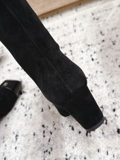 CHANEL 26S KNEE HIGH BOOTS 70 MM IN BLACK SUEDE AND PATENT